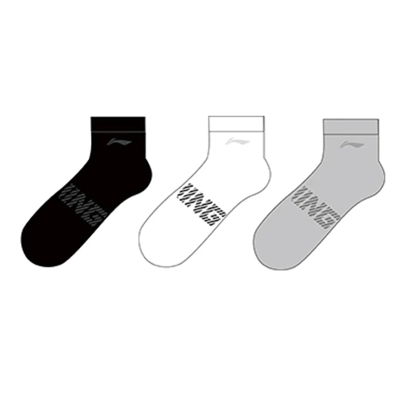 ស្រោមជើង Li-Ning Unisex Sport Style 3គូ ទំហំ 22-28សង់ទីម៉ែត្រ មានខ្យល់ចេញចូលបានល្អ មានផាសុកភាព ស្រោមជើង LiNing សម្រាប់បុរស និងស្ត្រី ទាន់សម័យ AWTV007