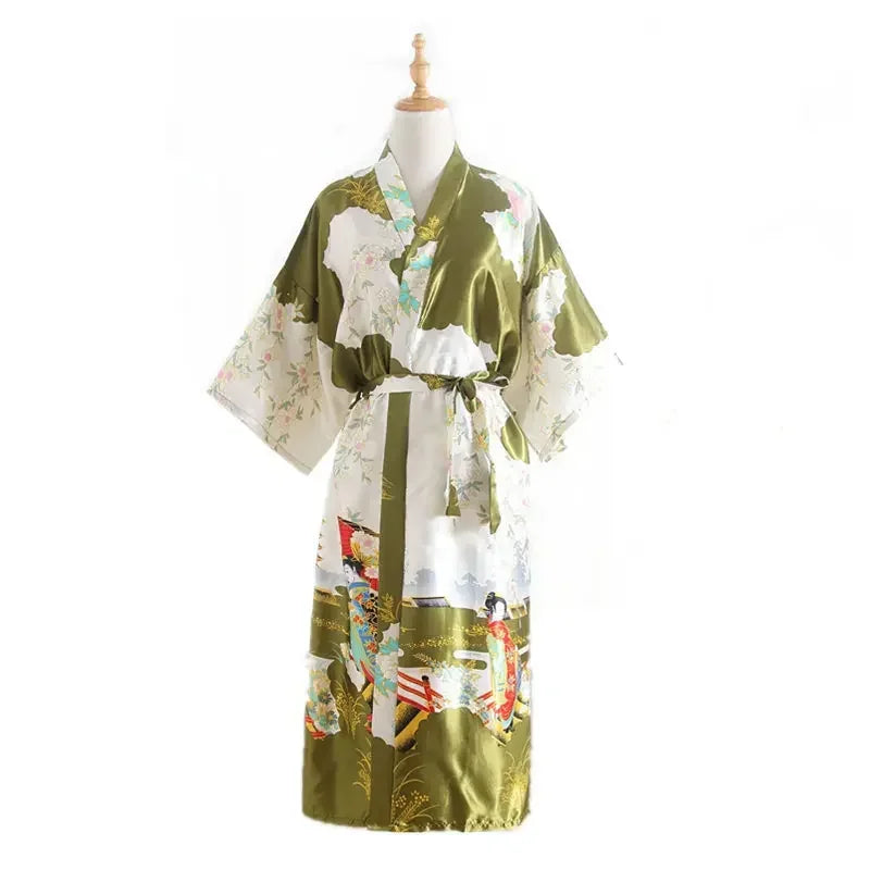 Vintage Ethnic Style Casual Print Elegant Bathrobe Women's Sleep Bathrobe Faux Silk Robes for Women Clothing Fashion Clothes