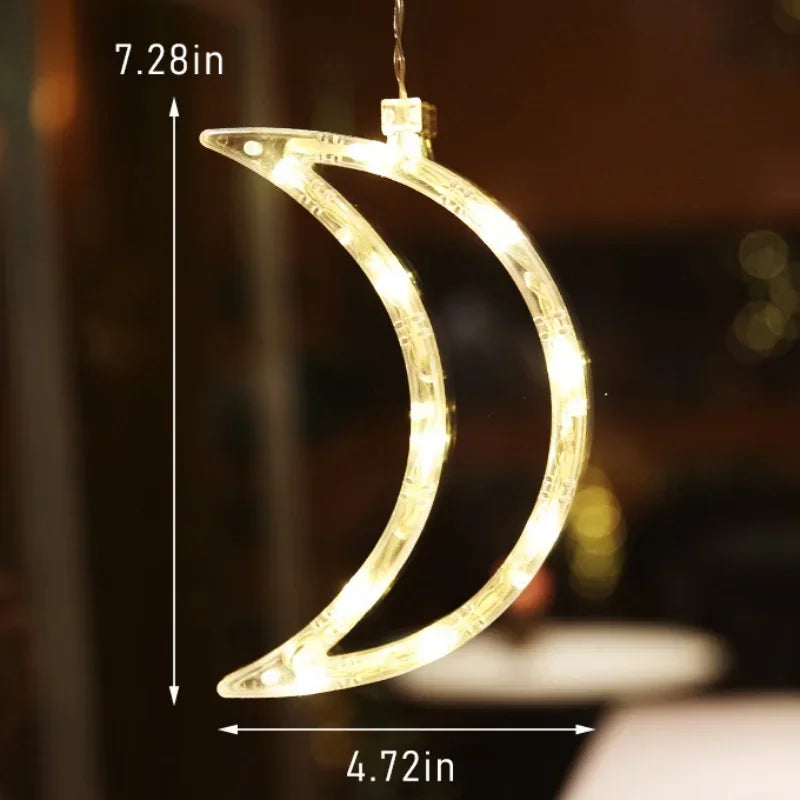 Christmas Window Lights Decor Battery Powered Hanging WarmWhite Light Tree Star Bells Shaped LED Sucker for Xmas Fireplace Decor