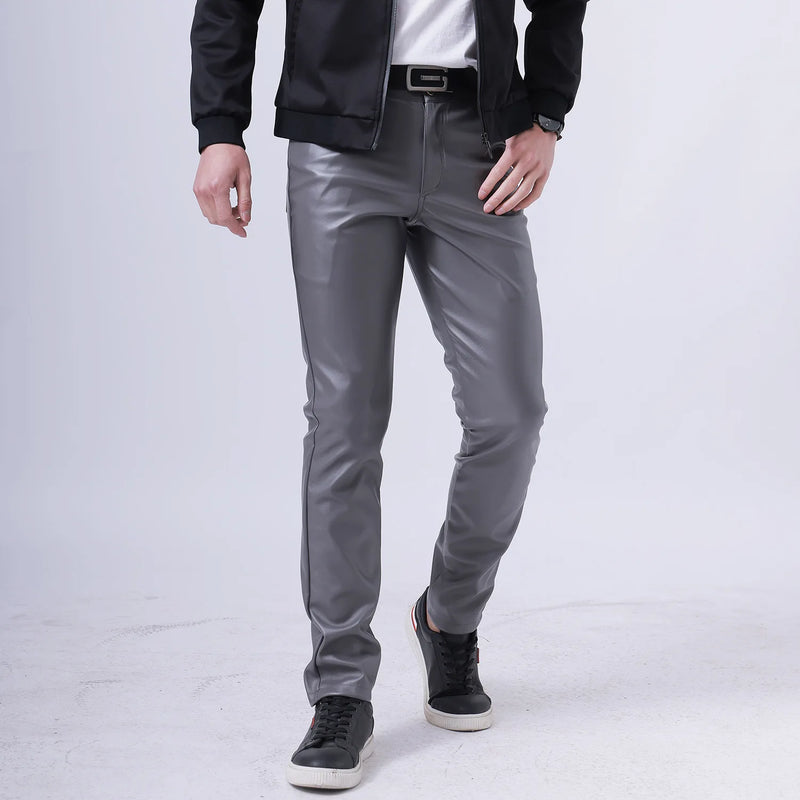 New Fall Collection: Men's Purple PU Pants—Fitted Faux Leather Motorcycle Trousers Available in Black,Blue,Green,Red,Gray,Khaki.