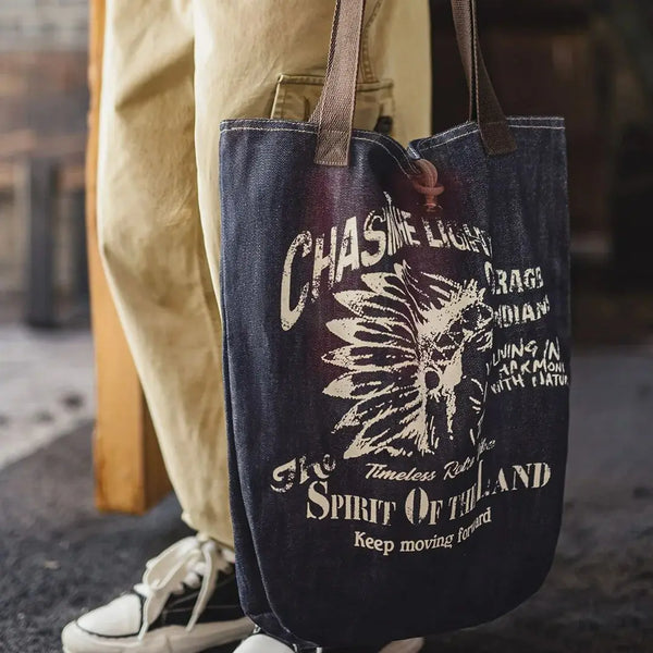 កាបូប Maden Vintage Denim Tote ជាមួយនឹងលំនាំឥណ្ឌា សមត្ថភាពធំ កាបូបស្ពាយតែមួយសម្រាប់ធ្វើដំណើរសម្រាប់បុរស និងស្ត្រី