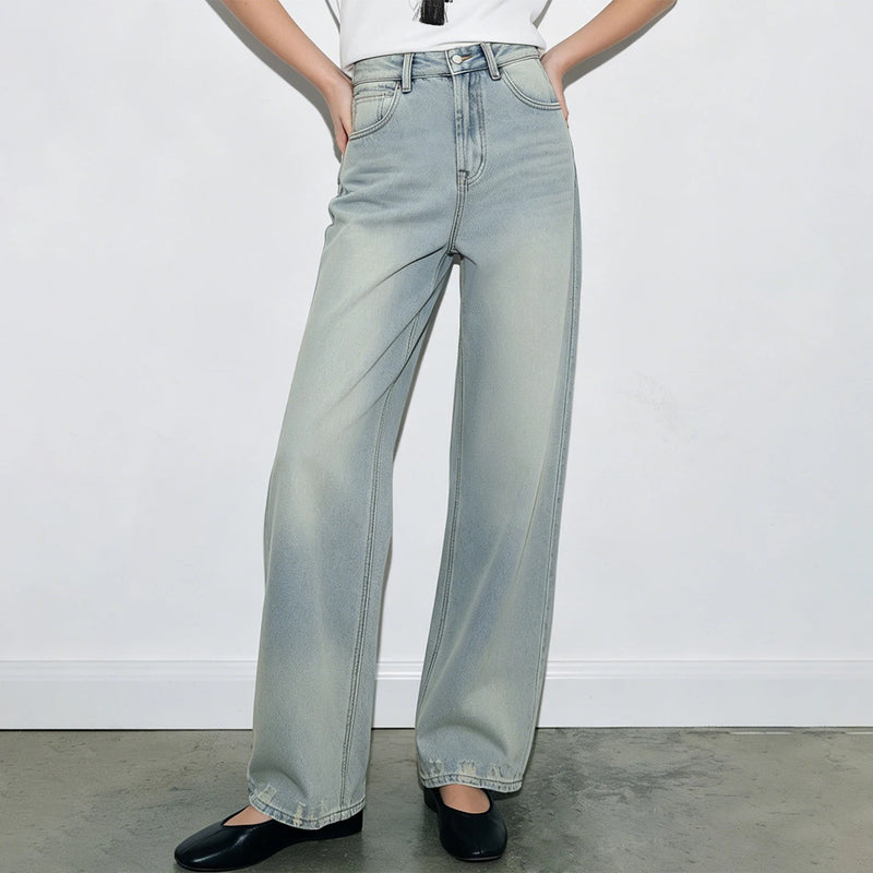 Amii Straight Leg Women's Jeans 2026 Autumn New Retro Cotton Denim Pants Breathable Distressed Casual Women Trousers 12643034