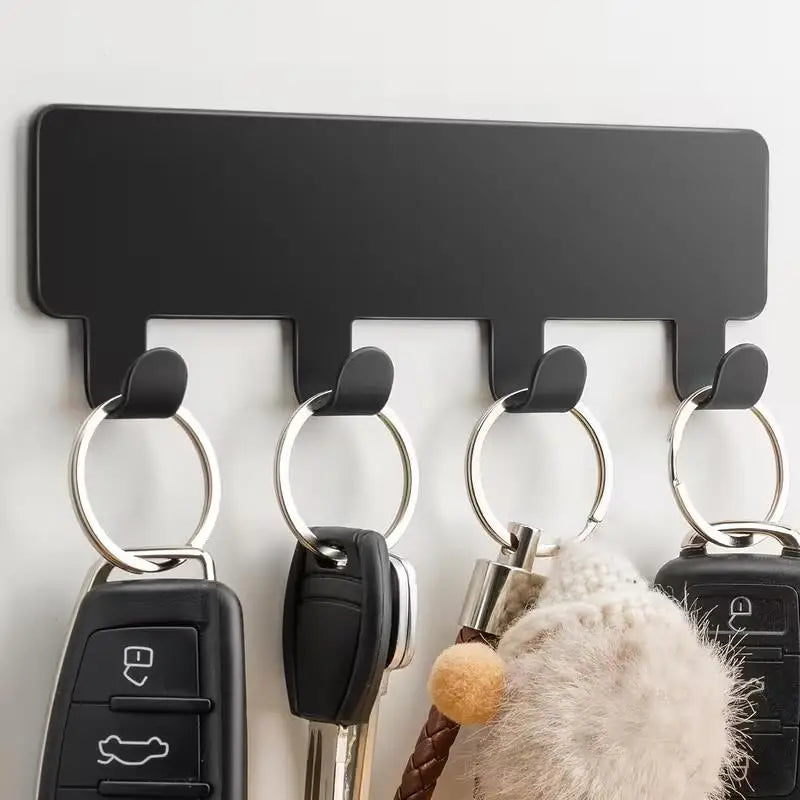 1pcs Black Adhesive Key Holder – Modern Metal Wall Mount, No-Drill Install for Entry, Hall, Office, Decor