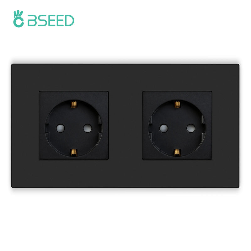 BSEED EU Button Switches With Power Socket 1/2/3Gang 1Way Electrical Outlets With USB Type-C Wall Socket 16A Plastic Panel