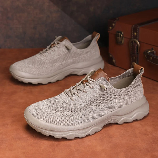 Men's Breathable Walking Sneakers Lightweight Cushion Sole Casual Shoes Elastic Lace Slip On Athletic Shoes for Outdoor Travel
