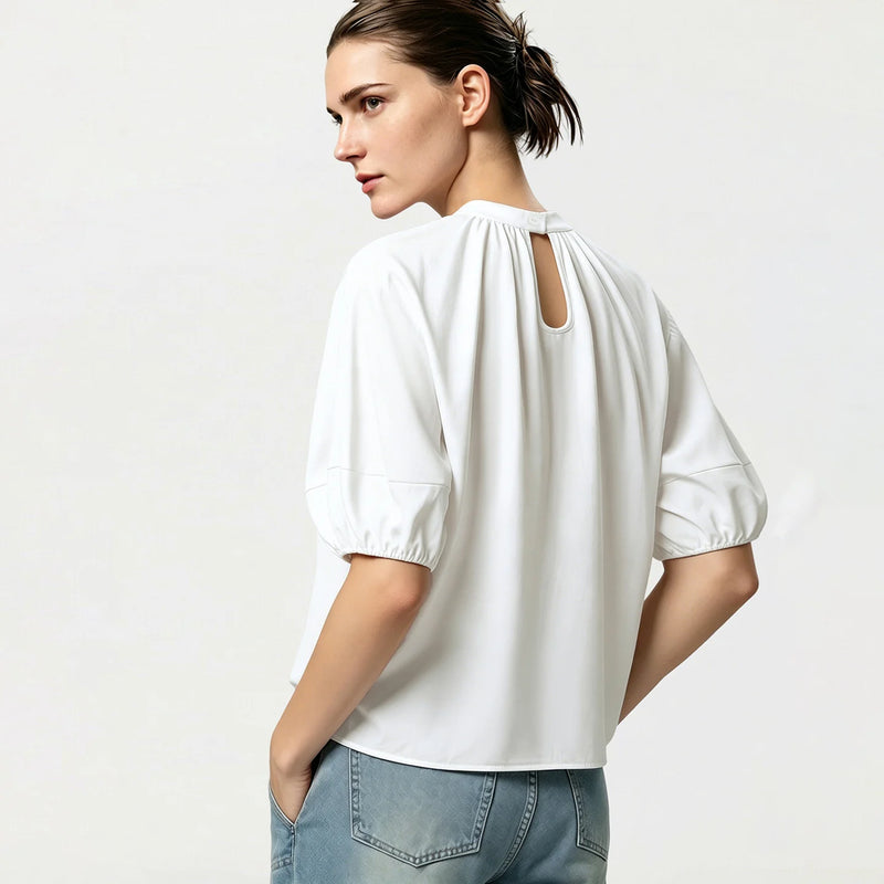 Amii Women's Shirt 2026 Summer New Stand Collar Lantern Dolman Sleeve 100% Cotton Blouse Loose Casual Short Top Female 12642176