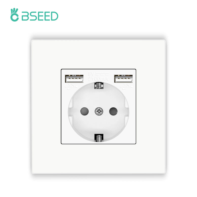 BSEED M1 Series EU Wall Socket USB Type-C Port Outlets Double Plastic Frame Sockets Triple Power Plugs Kids Protection 16A