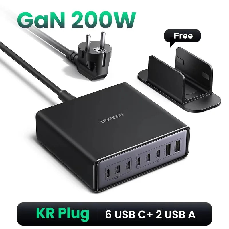 【Korean Plug】UGREEN 200W GaN Charger 8 in 1 Desktop Charging Station For Macbook Laptop iPhone 18 17 Pro Xiaomi Samsung Tablet