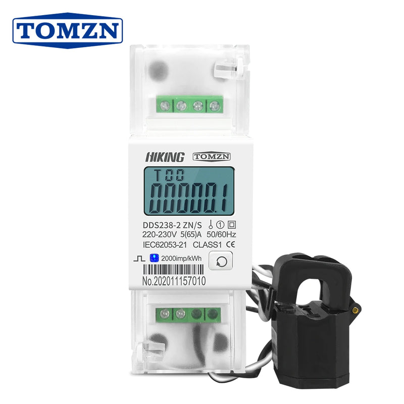 TOMZN 100A 65A 220V 50Hz/60Hz Single Phase Split CT Multi-Function DIN Rail kWh Watt Hour Energy Meter with RS485 MODBUS-RUT