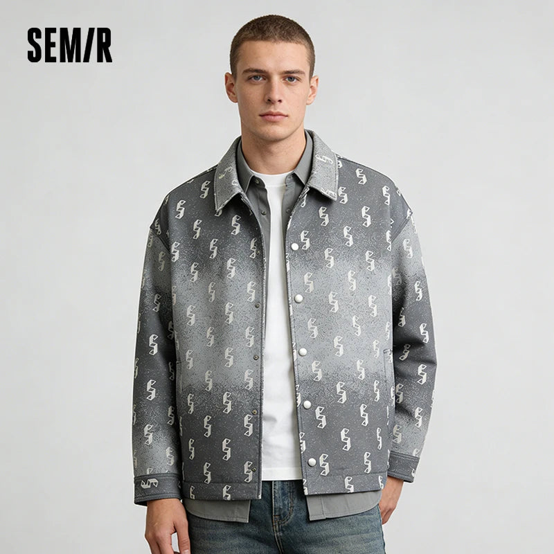 Semir Textured Jacket Men Spring Jacquard Denim Vintage Washed Loose Casual Fashion Personality Stylish Top