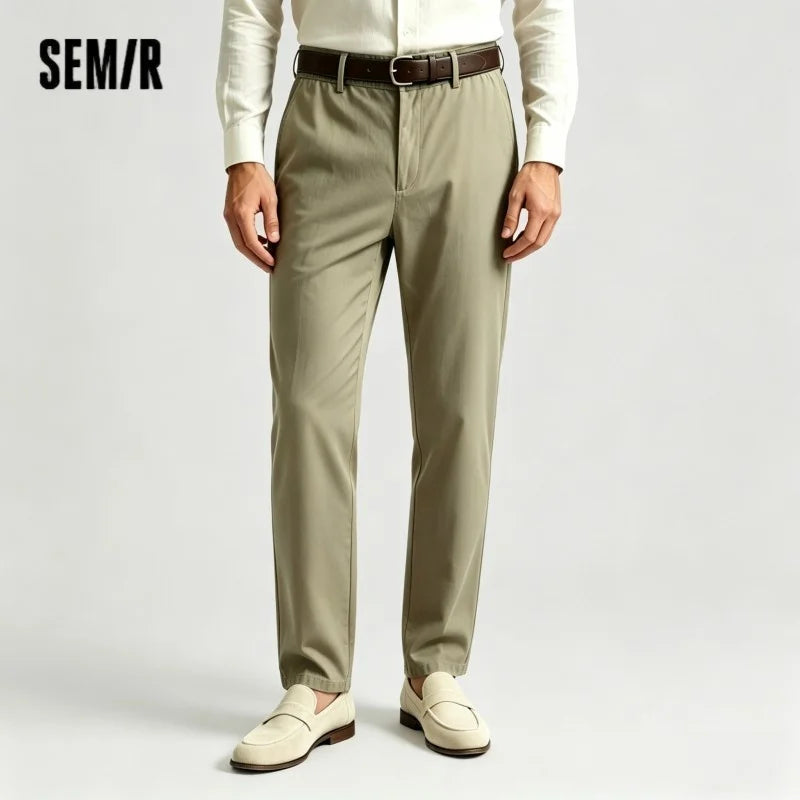 Semir Men Pants Cotton 2026 Linen Loose Fit Straight Solid Elastic Waist Urban Casual Everyday Style Soft Comfortable Daily