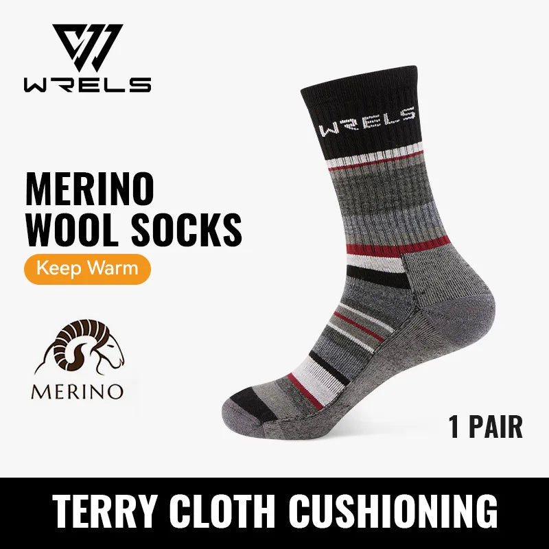 WRELS Merino Wool Hiking Socks Thermal Warm Winter Cushioned Moisture Wicking Socks Breathable Sports Socks Running Skiing Socks