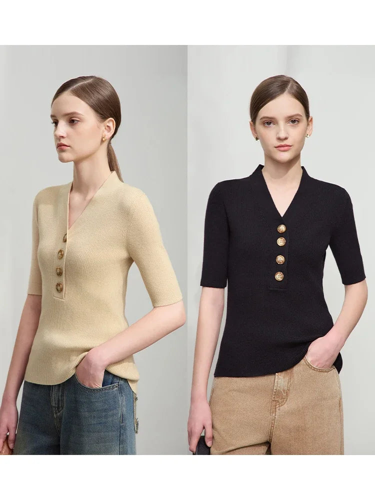 អាវយឺតប៉ាក់ AMII Minimalist សម្រាប់ស្ត្រី រដូវស្លឹកឈើជ្រុះឆ្នាំ ២០២៦ រចនាប័ទ្ម New England សម្រាប់ធ្វើដំណើរ ក V ស្លីមស្តើង អាវប៉ាក់ ១២៥២១០៨៦