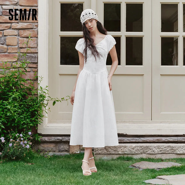 រ៉ូបស្ត្រី Semir ដៃអាវប៉ោង ចង្កេះខ្ពស់ រាងអក្សរ A រ៉ូបវែង រដូវក្តៅ ឆ្នាំ២០២៦