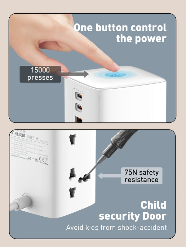 រន្ធដោតភ្លើង LDNIO 7 in 1 2500W Tower Power Socket 70W ស្ថានីយសាកថ្ម USB រន្ធដោតភ្លើង 2 រន្ធ USB-C 2 រន្ធ USB-A ខ្សែបន្ថែម