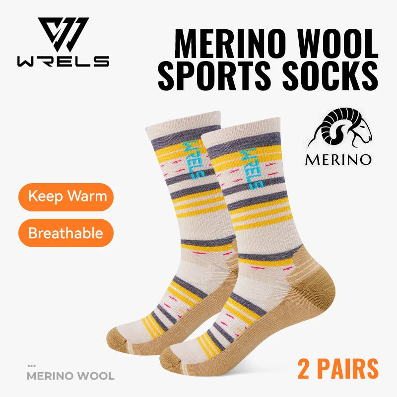 WRELS 1/2/3pairs Merino Wool Socks Compression Thick Cushion Warm Walking Moisture Wicking Non-Slip Hiking Wool Socks