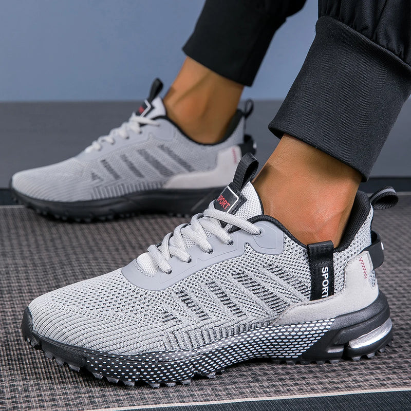 Men Sports Shoes Fashion Lace Up Mesh Breathable Versatile Running Shoes New Thick Soled Anti Slip Wear-resistant Hiking Shoes