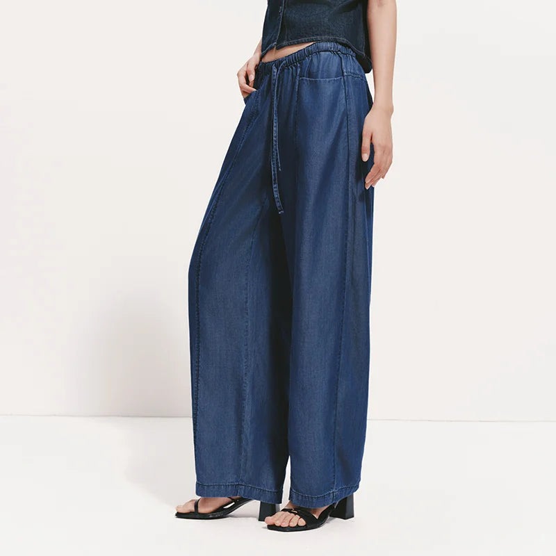 Semir Women Pants Denim Lyocell Slit Loose Elastic Waist Trendy Fashion Curved Leg 2026 Summer Casual Style Top