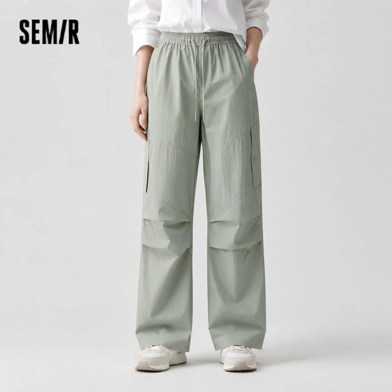 Semir Women Pants Cooling 2026 UV Protection Textured Pleated Wide Leg Drawstring Urban Casual Everyday Style Soft