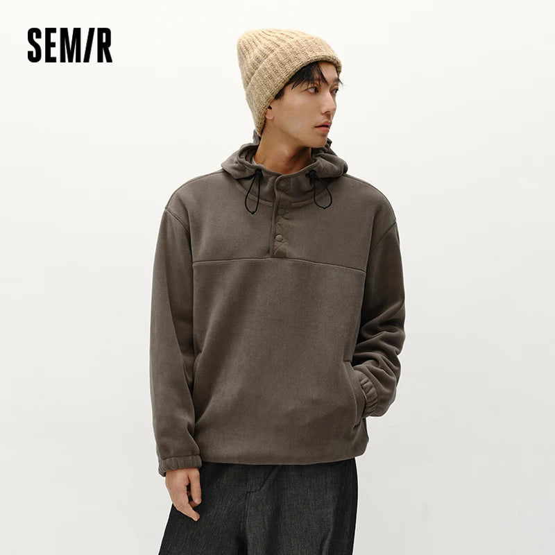 Semir Fleece Hoodie Pullover Relaxed Fit Men 2025 Winter Warm Comfortable Half Zip Casual Basic Style Daily Sweatshirt