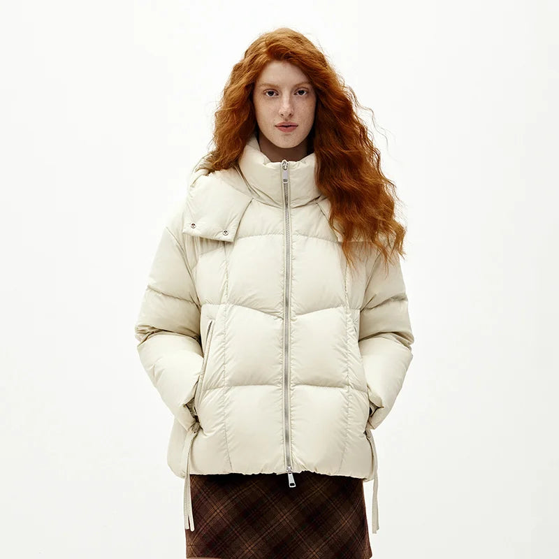 Semir Women Down Jacket 90 Percent Down Fill Hooded Design Loose Fit Mid Length Solid Color Warm Insulation 2026 Winter