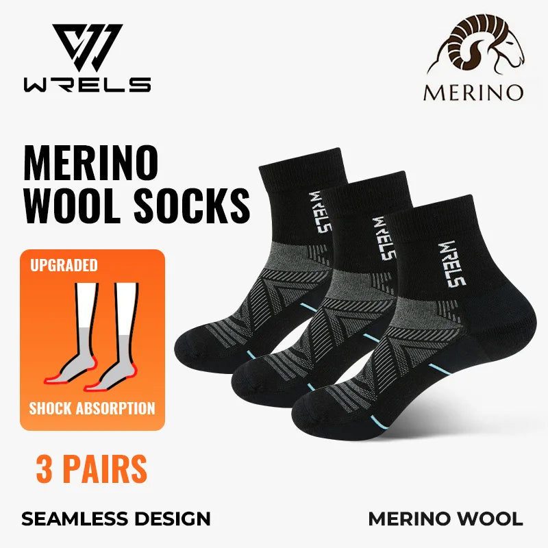 WRELS 1/2/3pairs Merino Wool Socks Warm Thermal Hiking Socks Breathable Cushion Hiking Running  Warm thermal Compression Socks