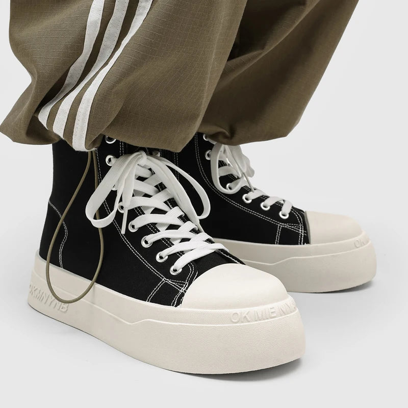 Men's high-top thick sole canvas casual boots four seasons breathable light soft-sole comfort outdoor walking sports board shoes