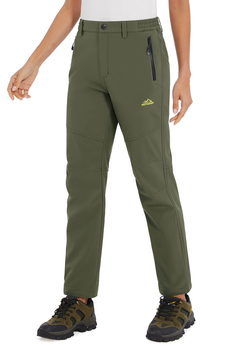 TACVASEN Womens Winter Waterproof pants Fleece Lined  Softshell Trousers With Zipper Pockets Thermal Cargo Outdoor Ski Pants
