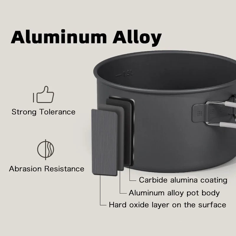 Naturehike Aluminum Alloy Pots Set 4pcs Non-Stick Pan with Mesh Bag Portable Outdoor Camping Cookware Picnic Cooking Tableware