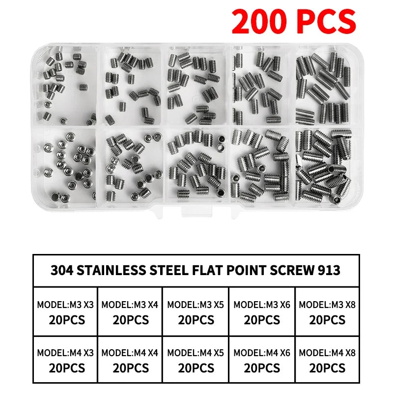 M3-M10 DIN913 Black Steel 304 Stainless Steel Hex Hexagon Socket Allen Flat Point Set Screw Grub Bolt Assortment Kit