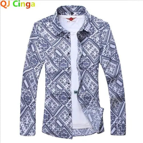 Men's Large Size Long Sleeve Printed Shirts, Single Breasted Lapel Shirt, Business Casual Camisas Para Hombre