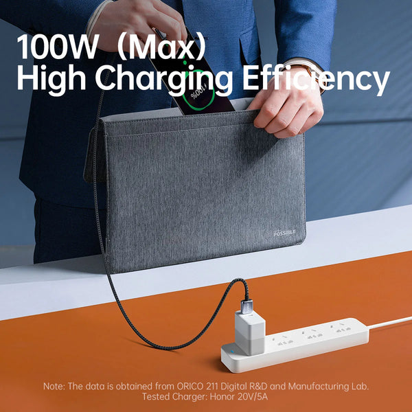 ORICO 100W USB Cable PD 5A Fast Charging Cord Type C Nylon Braid for Xiaomi MacBook Pro iPad Pro Samsung Galaxy Laptop iPhone15