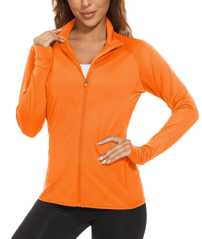 TACVASEN UPF 50+ Sun Protection Summer Shirts Womens Long Sleeve Shirts Full Zip Casual Jackets Zipper Pockets Golf Athlete Tops