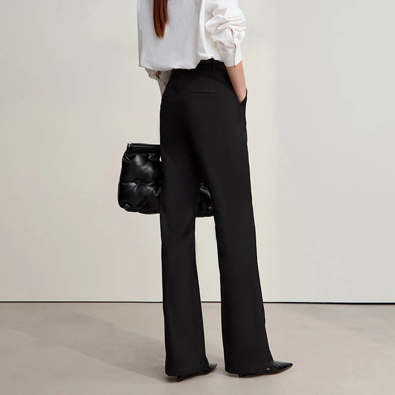 ខោ Amii Minimalist Women រដូវរងាឆ្នាំ ២០២៥ សម្លៀកបំពាក់នារីថ្មីសម្រាប់ការធ្វើដំណើរទៅធ្វើការ ខោត្រង់ពណ៌ធម្មតា 12544139