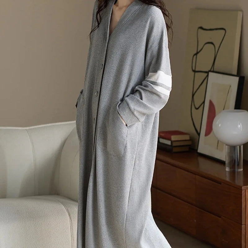 Soft Women's Nightgown Loose One Piece Pajamas Spring Autumn Long Sleeve Cardigan Button Night Dress Woman 2026 New Loungewear