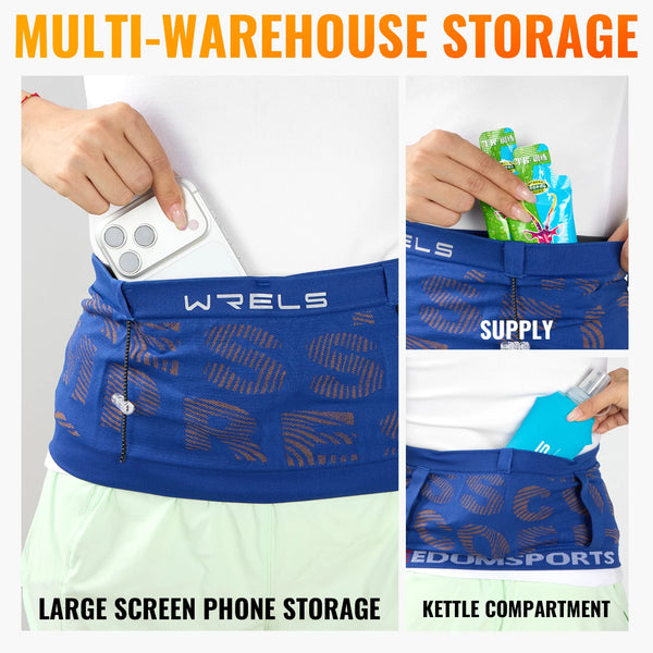 WRELS Running Waist Bag Anti-Slip Adjustable Storage Pack Breathable Elasticity Marathon Workout Men Women Sports Waist Belt