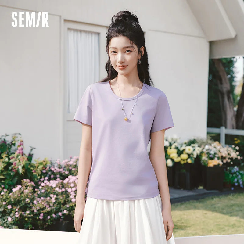 Semir Womens Tshirt 2026 Slim Solid Basic Crew Neck White Fashion Casual Soft Daily Wear