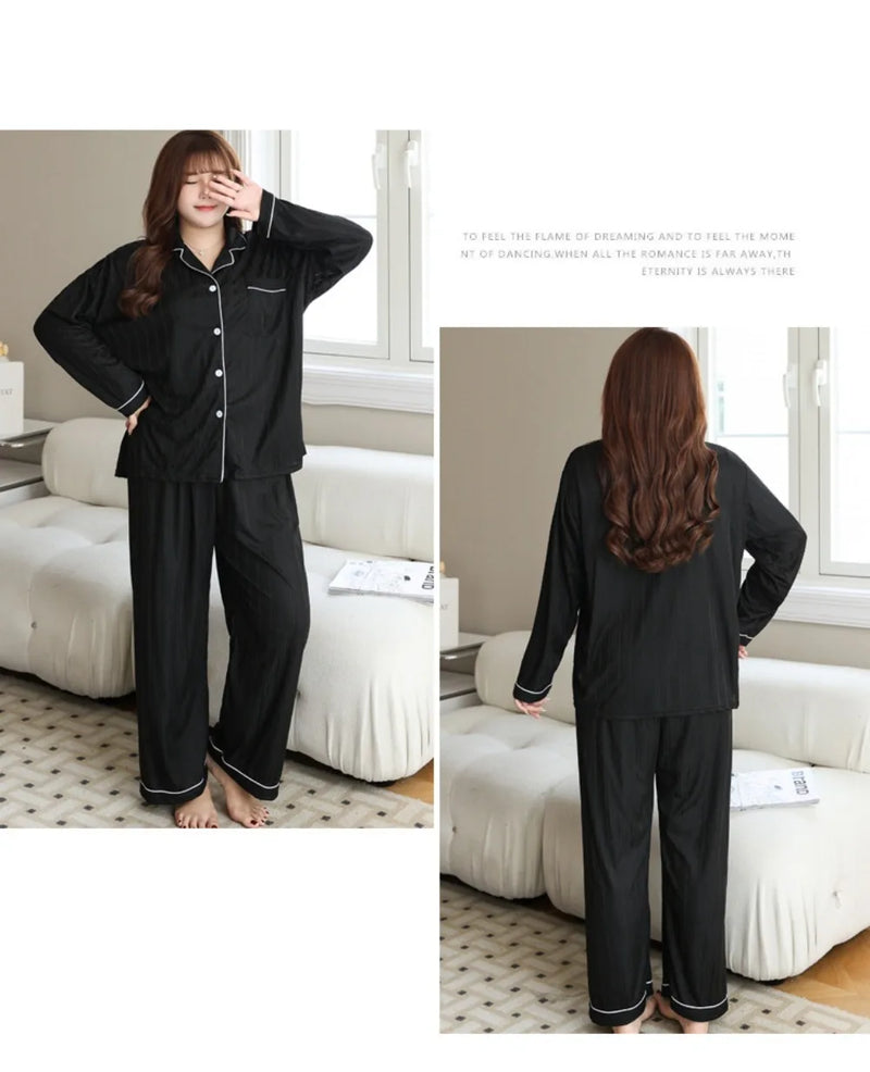 Women's Sleepwear 2 Piece Sets New Autumn Long Sleeve Pajamas for Woman Nightwear 5XL Large Pyjamas Home Set Female Homewear