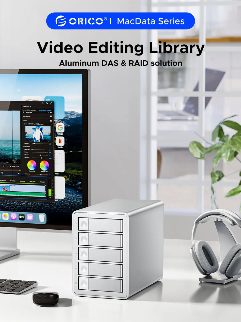 ORICO 3.5"RAID USB3.0 5Gbps HDD Docking Station  150W Power With Cooling Fan for Apple device 5Bay RAID DAS Studio Series