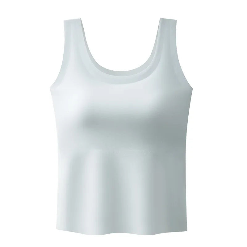 Breast Pad Sling Vest Women's Ice Silk Seamless Bra Integrated Anti-light Large Size Cool Bottoming Shirt One Piece Pajamas Top