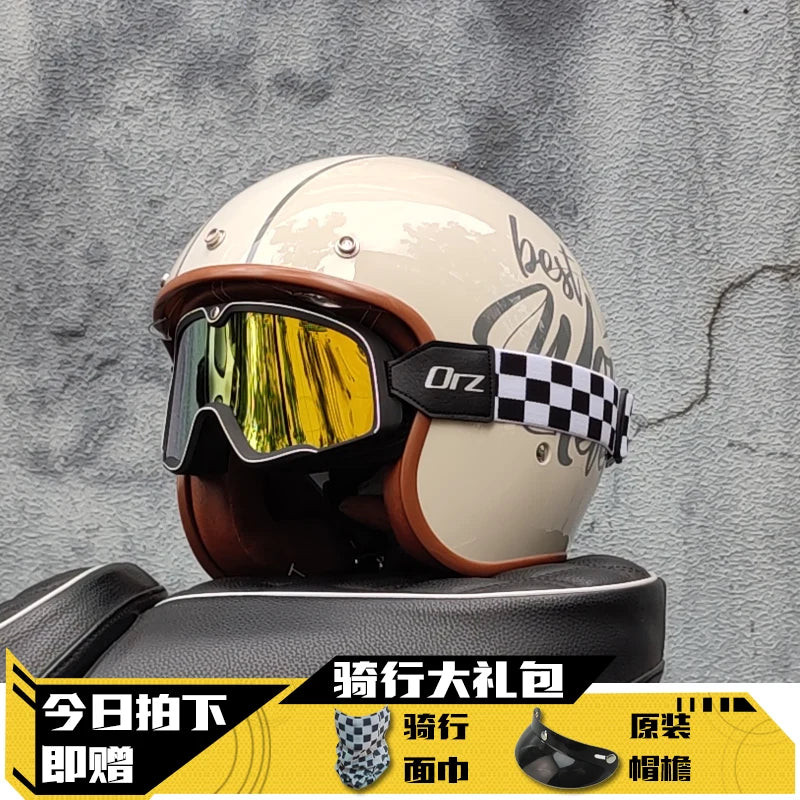 Latest Retro Motorcycle Helmet Open Face 3/4 Chopper Bicycle Helmet Capacete with Lens DOT Approved orz-060