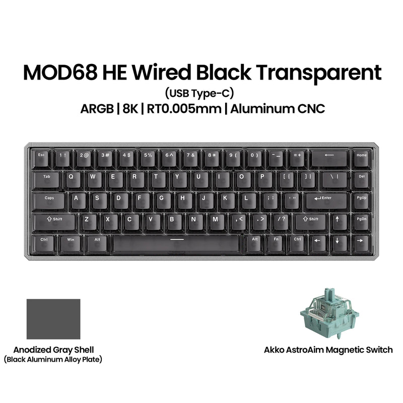 Akko MOD68 HE Keybaord Aluminum CNC 65% Magnetic Switch Rapid Trigger 0.005mm 8K ARGB Gaming Custom Mechanical Keyboard Gasket