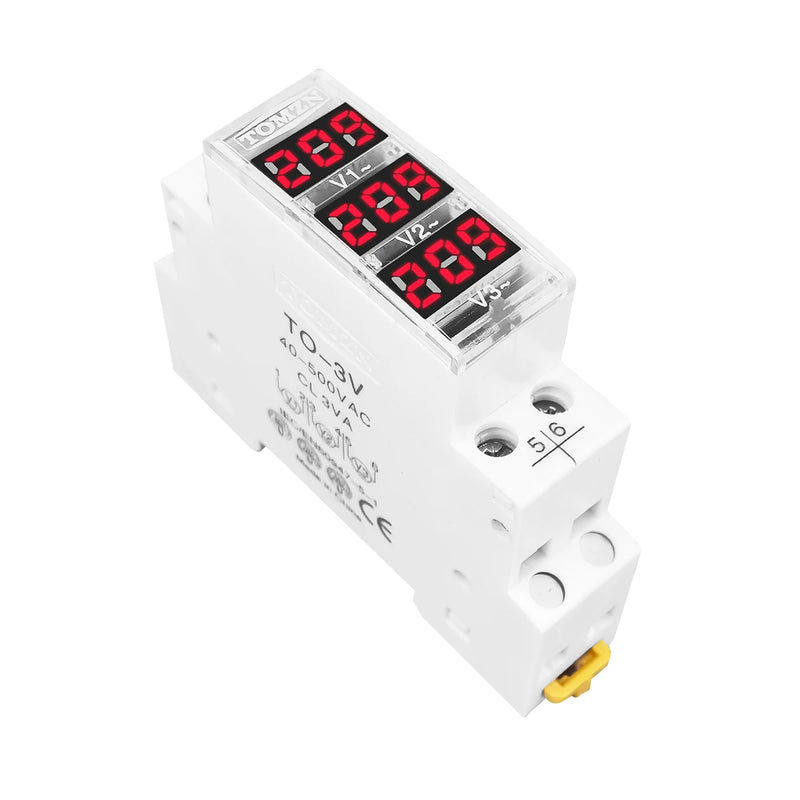 TOMZN DIN Rail 18mm AC 40-500V 220V 380V Voltage Meter Ammeter Single Three Phase Modular Indicator LED Digital Display Detector