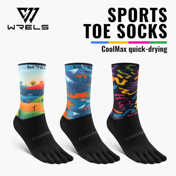 WRELS 1/2/3 Pairs Coolmax 5Finger Socks Anti‑Blister Sports Toe Socks Fast-Dry Breathable Arch Support Running Hiking Crew Socks
