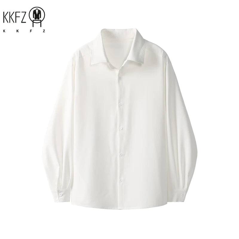 Male Fashion Oversized Shirt Long Sleeve Lapel Button Front Wrinkle Resistant Cloth Ideal For Multiple Daily Scenarios
