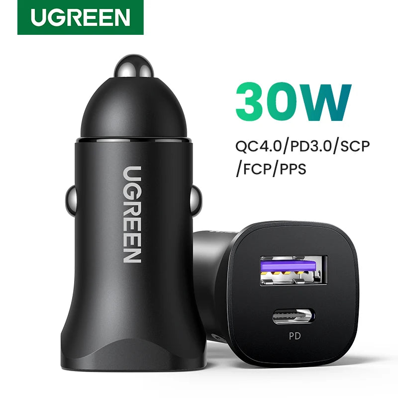 UGREEN 30W USB C Car Charger PD3.0 5A For iPhone 17 Samsung Galaxy S25 Xiaomi Fast Charging Quick Charge 4.0 USB C Car Charger