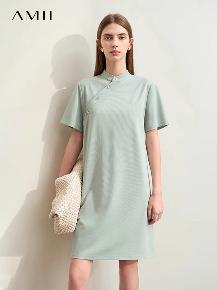 រ៉ូបរដូវក្តៅ Amii Minimalism សម្រាប់ស្ត្រីឆ្នាំ ២០២៦ ឆើតឆាយ រចនាបថចិនថ្មី ឆុងសាំ ប៉ាក់ដោយក្រណាត់រលុង រ៉ូបបែប Retro សម្លៀកបំពាក់ស្ត្រី ១២៤២២០១៨