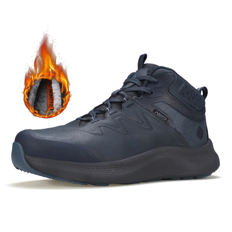 HUMTTO Outdoor Anti-slip Hiking Boots Men Mountain Sneakers Winter Keep Warm Trekking Shoes Genuine Leather Camping Sports Shoe