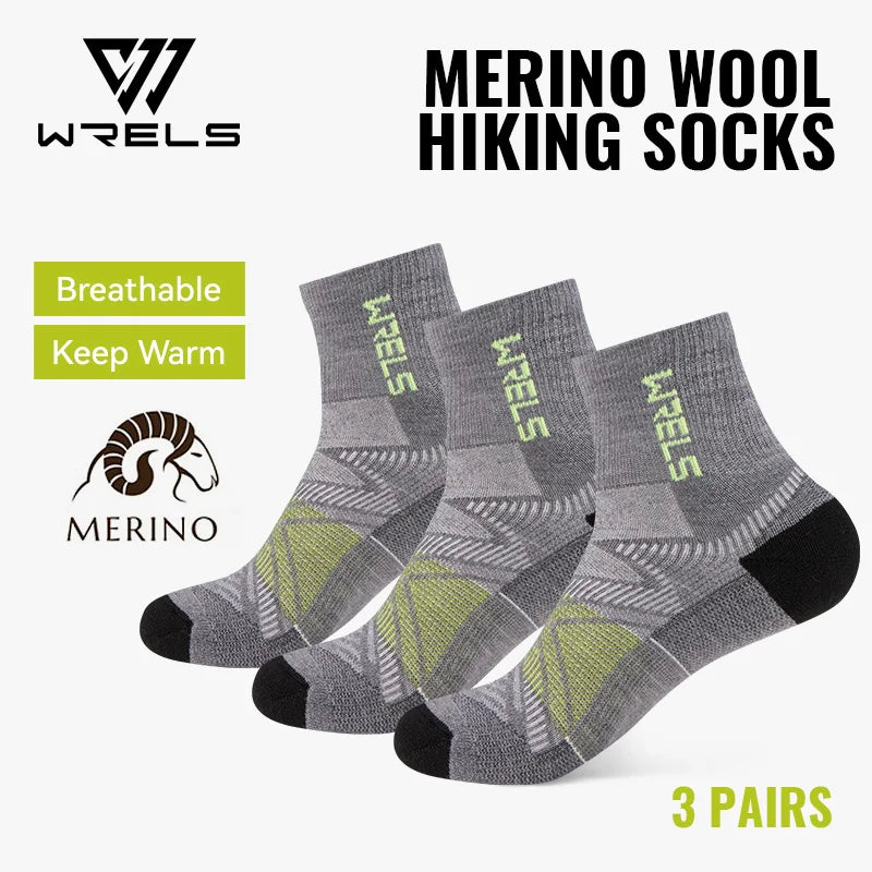 WRELS 1/2/3pairs Merino Wool Ankle Hiking Running Socks Compression Support Thick Cushion Moisture Wicking Breathable Socks