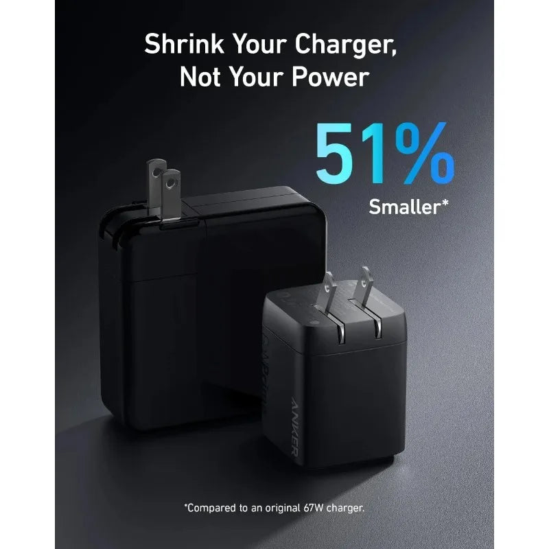 ឆ្នាំងសាក Anker Prime 67W GaN MultiPort USB-C PD Fast Charger ដុំសាកបត់បាន ទំហំតូច A2669 សម្រាប់ MacBook Laptop IPhone Samsung